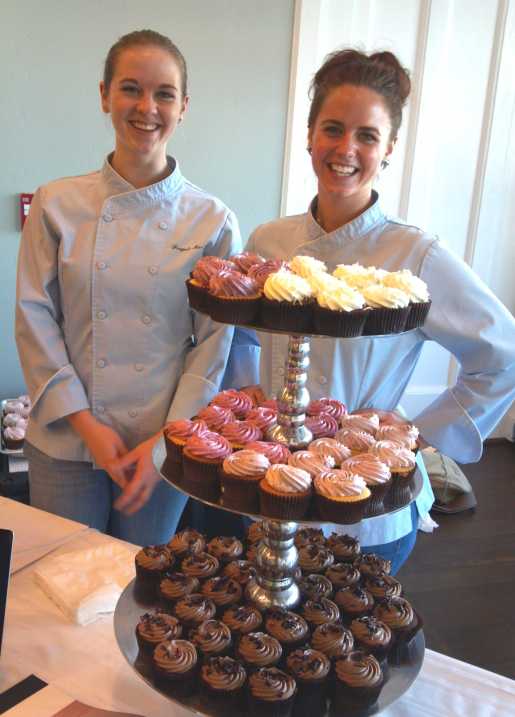 Forget-Me-Not-Cakes, owned by Petaluma baker and cake artist Sally Ann Mcgrath, creates uniquely delicious cakes that are all made from scratch with the finest ingredients. Sisters Elizabeth (L) and Mary-Frances Miller will serve a selection of cupcakes at Blush at 133 Kentucky Street.  Surprisingly, these treats look rich but they are not too sweet or heavy.  Each packs a special mouthwatering surprise—the interior is filled with dollop of scrumptious creamy homemade fruit conserve, caramel or dark chocolate.  Photo: Geneva Anderson